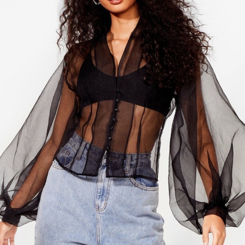 Nasty Gal Black Organza Blouse